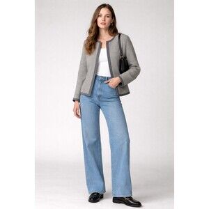 Vintage Bleyle Wool Jacket Gray Houndstooth Open Front Blazer Made in Germany Sz